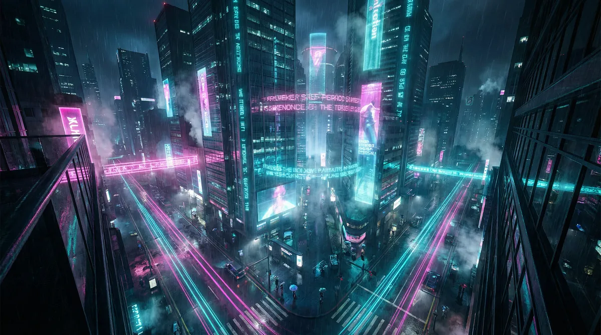 春香传 竖屏短剧平台首页背景 - 赛博朋克都市夜景